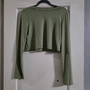 SHEIN Olive Green Long Sleeve Crop Top